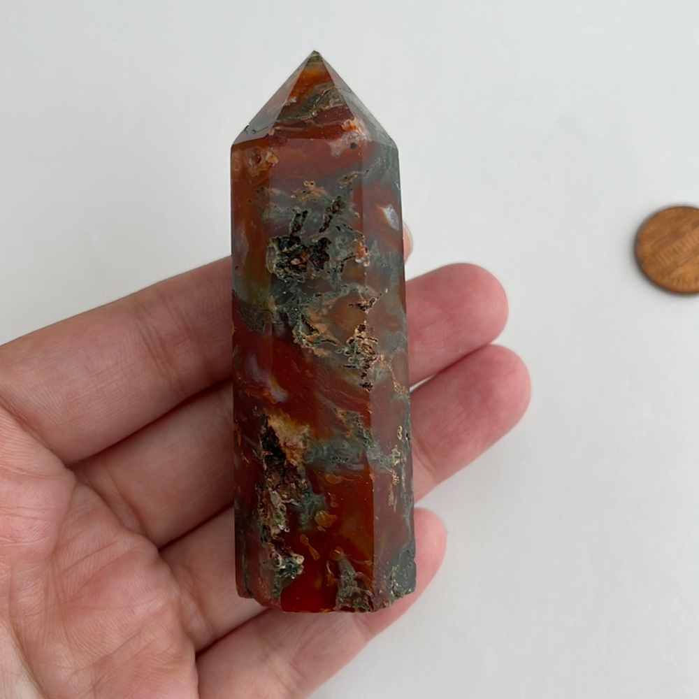 Red moss agate crystal tower